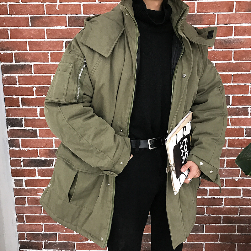 

2018 Winter New Young Men's Port Wind Personality Fashion Loose Large Size Lamb Hair Cotton Padded Casual Jacket, Black