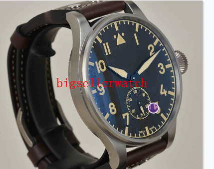 

Men's Sport Watches New 42mm Big Montre d' Aviateur Black Dial 510401 Automatic Mens Watch Silver Case Leather Strap High Quality Gents Wris
