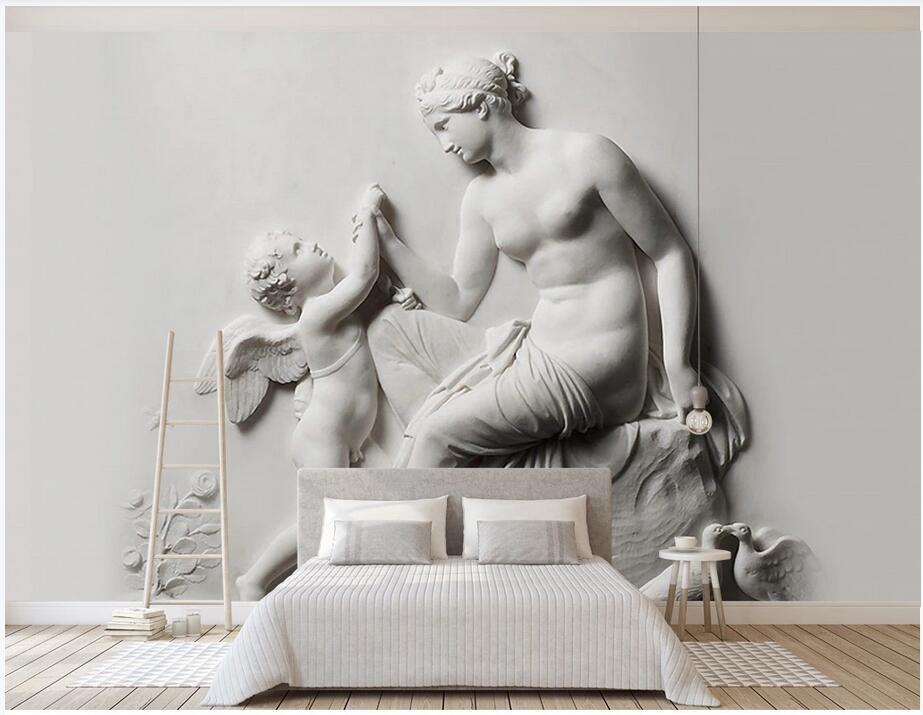 

custom photo on the wall 3d wallpaper European relief virgin and little angel tv background home decor living room wallpaper for walls 3 d, Non-woven wallpaper