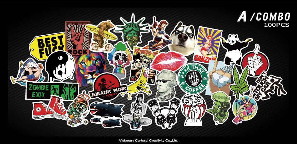 

11 style 100pcs Sexy Cool Stickers for Graffiti Car Covers Skateboard Snowboard Motorcycle Bike Laptop Car Styling Accessories, As pictures