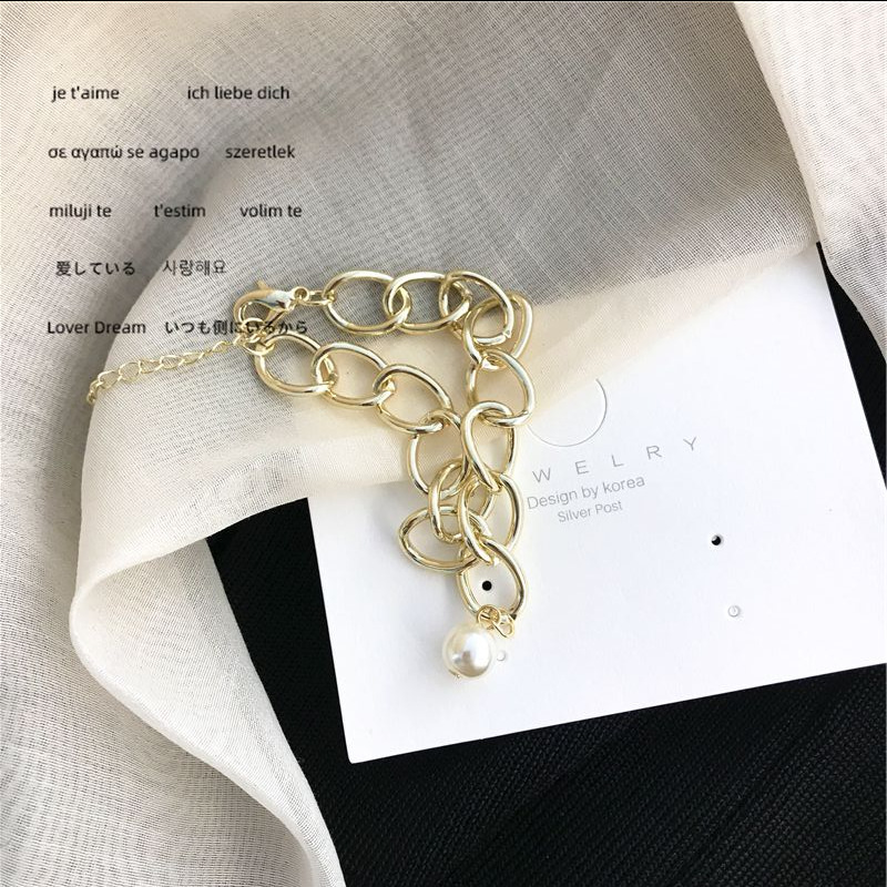 

Woogge Vintage Punk Oval Pearl Pendant Link Chain Bracelet For Women Bohemia Geometric Gold Color Metal Bangle Jewelry Gift
