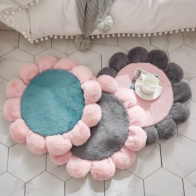 

Plush petals Rug bedroom cute carpet Round Bay window mat Heart girl Non-slip Children's room Thicken crawl mats Home Decoration, Pink