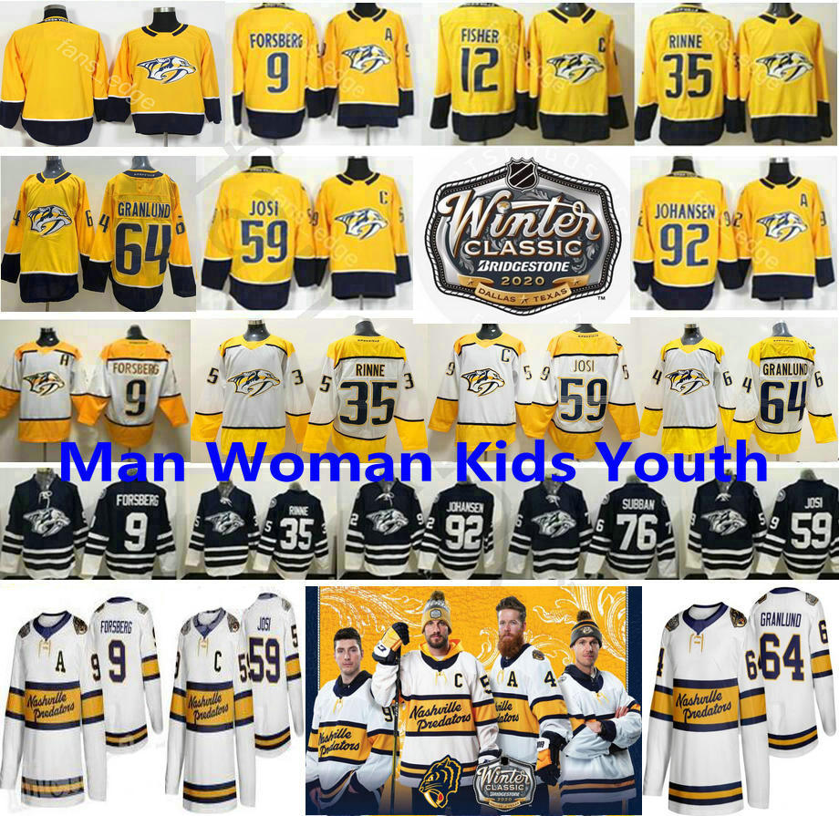 

2019 2020 New Nashville Predators Winter Classic Jerseys 9 Filip Forsberg 35 Pekka Rinne 59 Roman Josi 92 Ryan Johansen 64 Mikael Granlund, Kids size s-xl