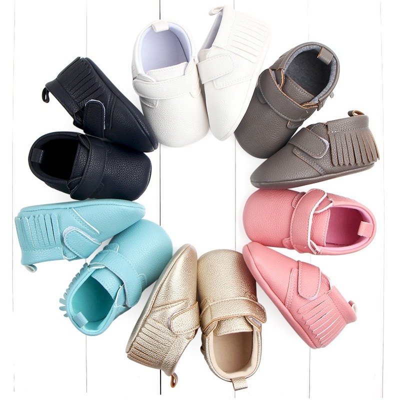 

newborn baby moccasins toddler boy girl infant pu baby shoes leather fringe soft bottom Non-slip Crib First Walker solid, Blue
