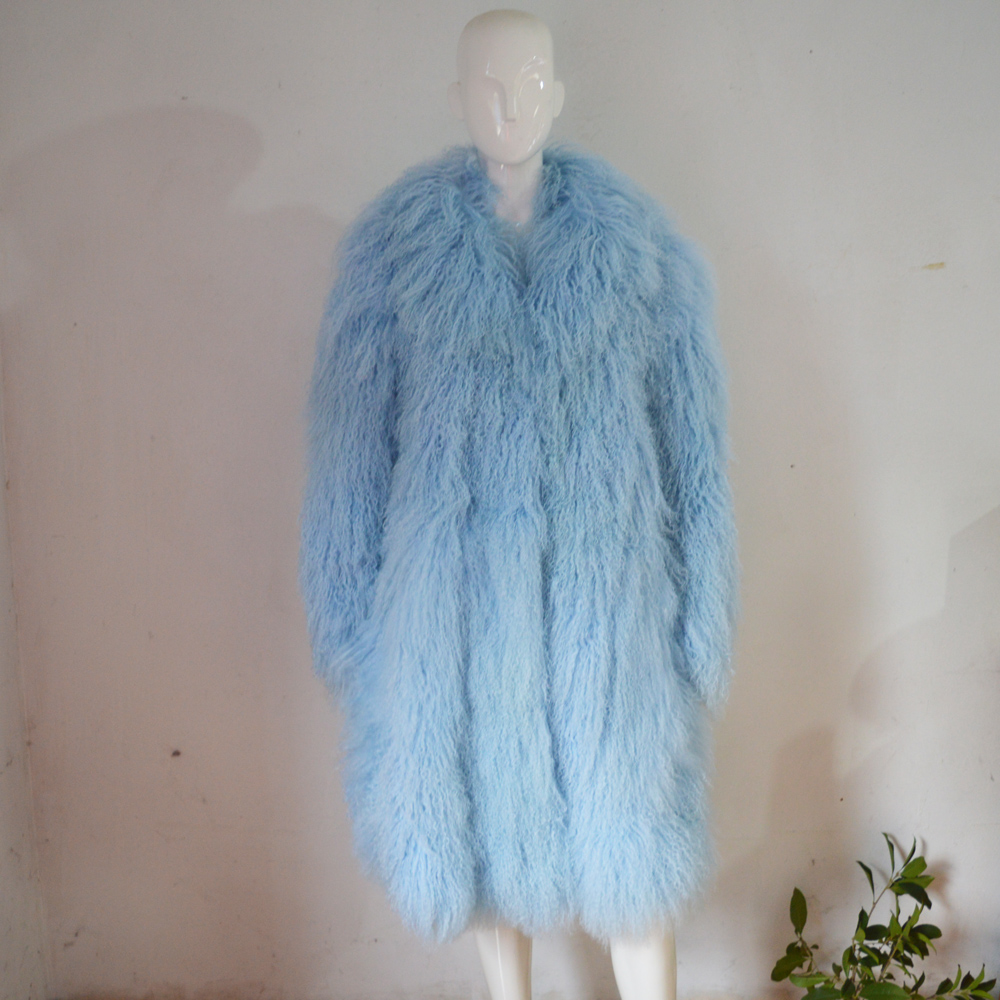 

AU546 100cm Length Lady' Winter Overcoats Light Blue Fashion Russia Winter Overcoat Real Fur, Beige