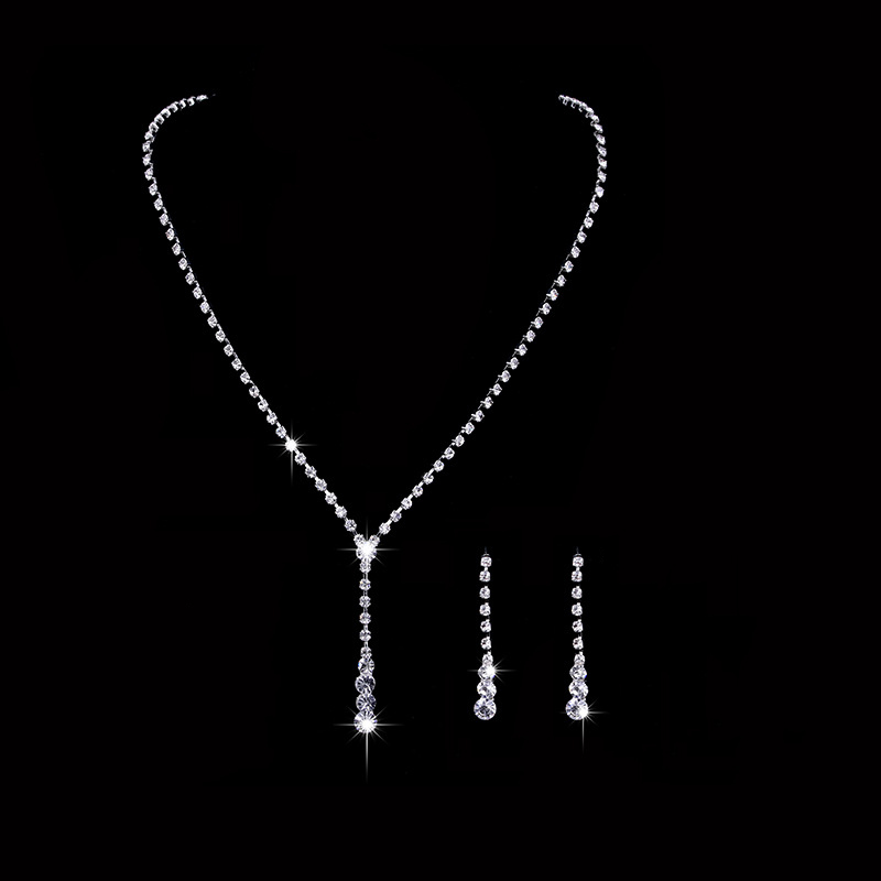 

IN STOCK Crystal Bridal Jewelry Set plated Necklace Diamond Earrings Wedding Jewelry Sets for bride Bridesmaids Accessories free shipping, White