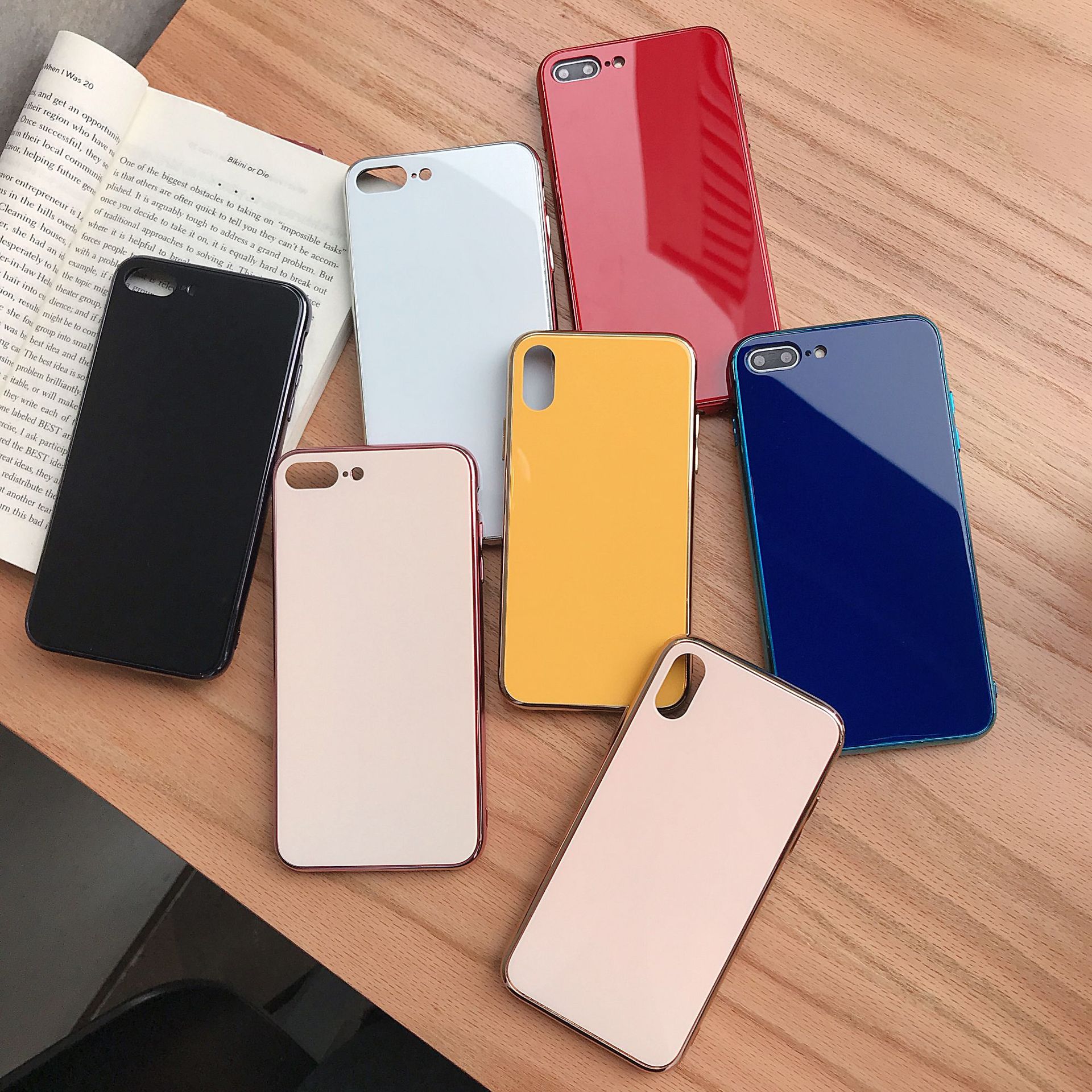 

High Quality Tempered Glass Electroplate Phone Case With Logo For iPhone Xs Max X Xr 8Plus 7Plus 6s Anti-scratch Ultra Thin iPhone Cover, White