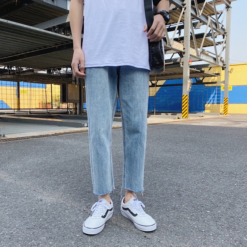 

2020 Summer Men Denim Jeans Stretch Slim Fashion Jeans Trousers Spijkerbroek Male Blue Pants Straight Nine-points Trousers
