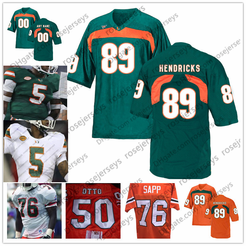 

NCAA Miami Hurricanes #76 Warren Sapp 81 Calais Campbell 82 Greg Olsen 86 David Njoku 87 Reggie Wayne 89 Ted Hendricks Retired Jersey, White vintage