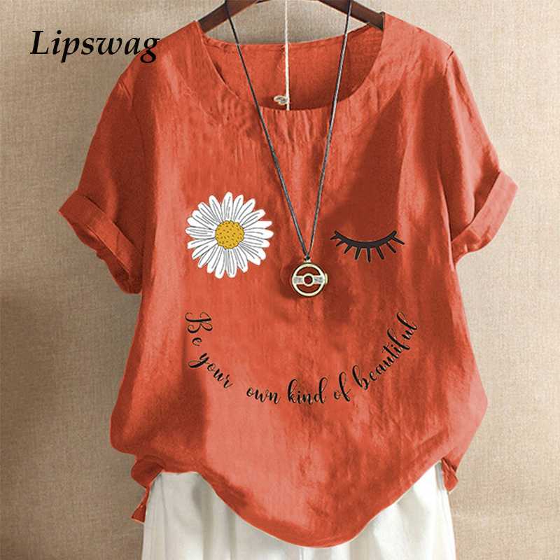 

Vintage Cotton Linen Women Shirt Blouse Summer Casual O Neck Print Shirts Blusa Elegant Button Short Sleeve Pullover Tops 5XL, 07 green