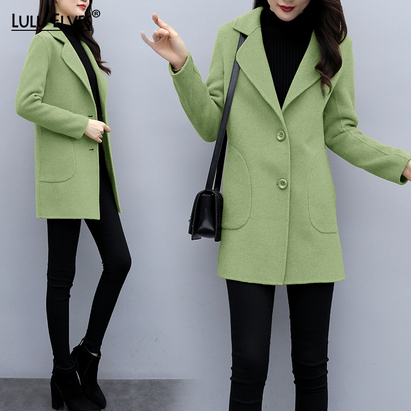 

2019 Autumn Winter new woolen coat female high quality slim suit collar wool coat fashion sense warm woolen for women, Black