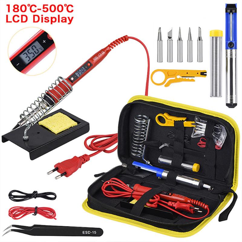 

60/80W Electric Soldering Iron Kit Adjustable Temperature LCD Welding Solder Tools Ceramic Heater Heat Pencil Repair Tool Kit