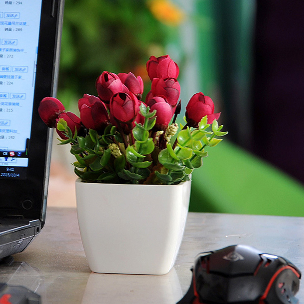 

Simulation Flower Set Living Room Mini Decoration Home Decoration Plastic Floral Coffee Table Table Small Bonsai Flower Pot, Red