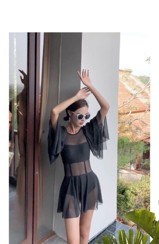 

Black mesh swimsuit women one piece swimwear holiday beachwear student hot spring bath wear swimming clohing