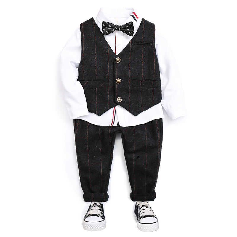 

Fashion Kid Boy 2pcs set Gentleman Clothes Tops Vest leisure clothing sets formal clothing Suit Blazers Outfits Set, Black