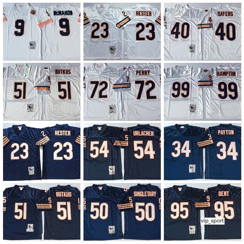 

Vintage Football 34 Walter Payton Jerseys 40 Gale Sayers 50 Mike Singletary 9 Jim McMahon 51 Butkus Brian Urlacher Mike Ditka Richard Dent William Perry Blue ncaa Man, White