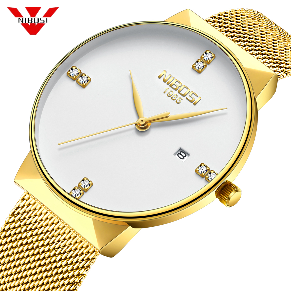 

NIBOSI Fashion Mens Watches Top Brand Luxury Quartz Watch Men Diamond Casual Mesh Waterproof Men Watch Relogio Masculino Box, Slivery;brown