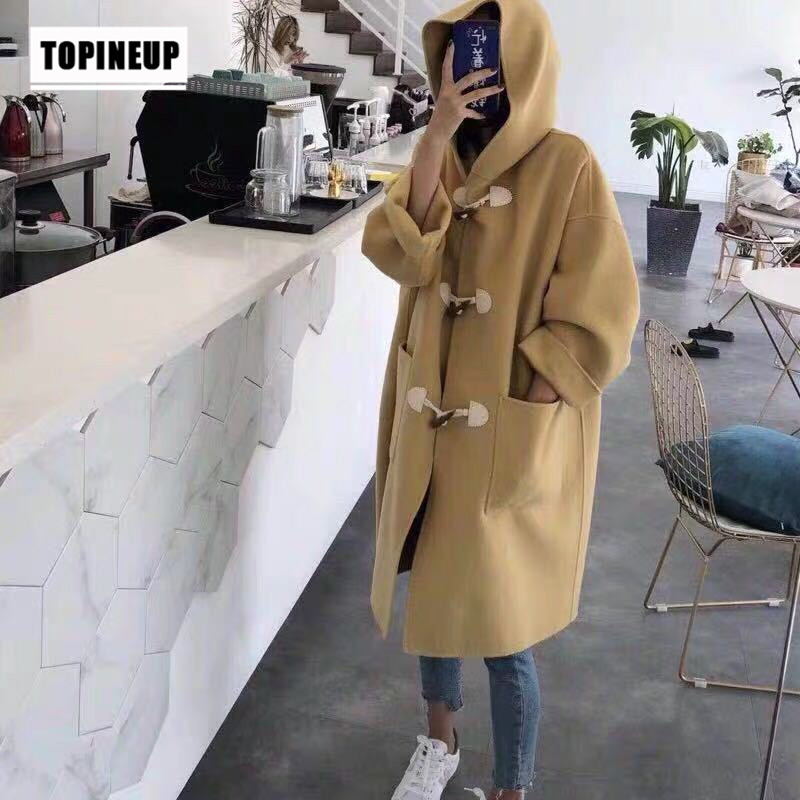 

Autumn Winter Jacket Women Double-faced Cashmere Coat Long Wool coats Hooded collar Quality Casual Woolen coats Overcoat, Yellow