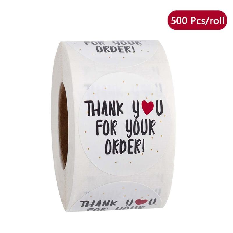 

500 Pcs/roll Round Thank You for Your Order Heart Sticker Handmade Seal Labels