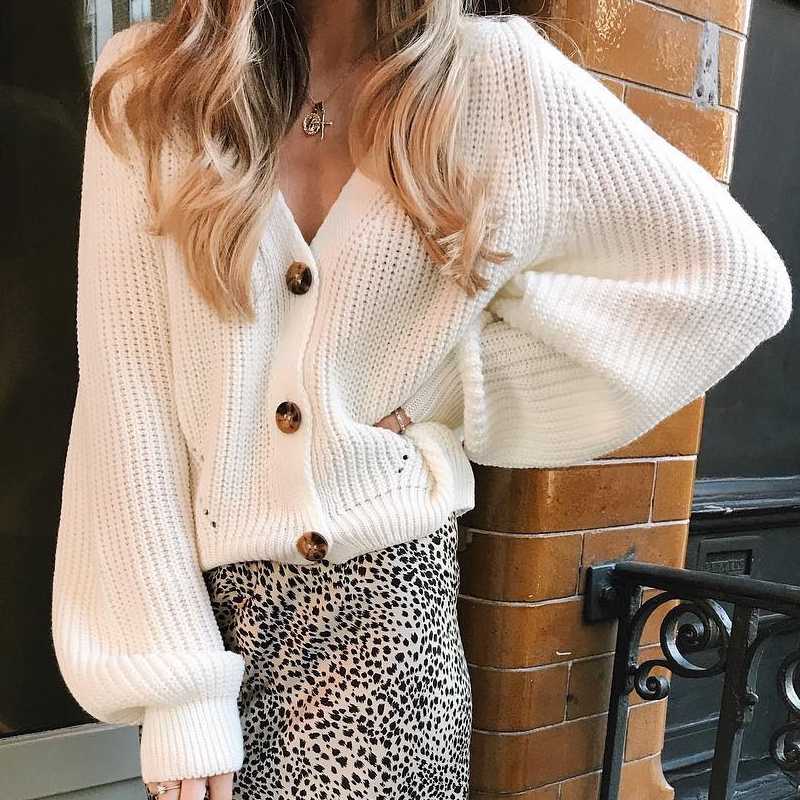 

Autumn Winter cardigan womens 2019 Knitted sweaters female cardigan Women Sweaters Casual Loose V-neck pull Sweater, Beige