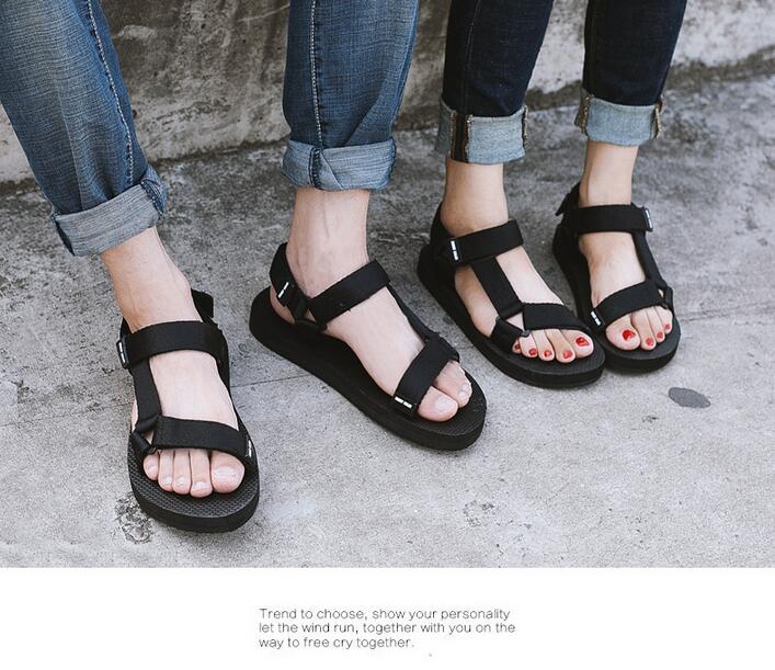 

Fashion New Mens And Womens Casual Flat Heel Students Breathe Outdoor Vietnam Beach Shoes Ankle Strap Sandals Size 35-44, Black