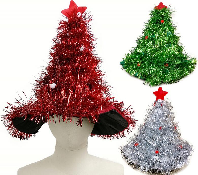 

Christmas tree shape hat Children Adults party prop Caps red green gold silvery
