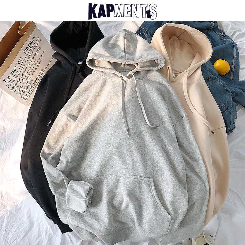 

KAPMENTS Harajuku Hip Hop Solid Hoodies For Man 2020 Couple Fashion Streetwear Sweatshirts Couple Desginer Oversized Clothes, Black