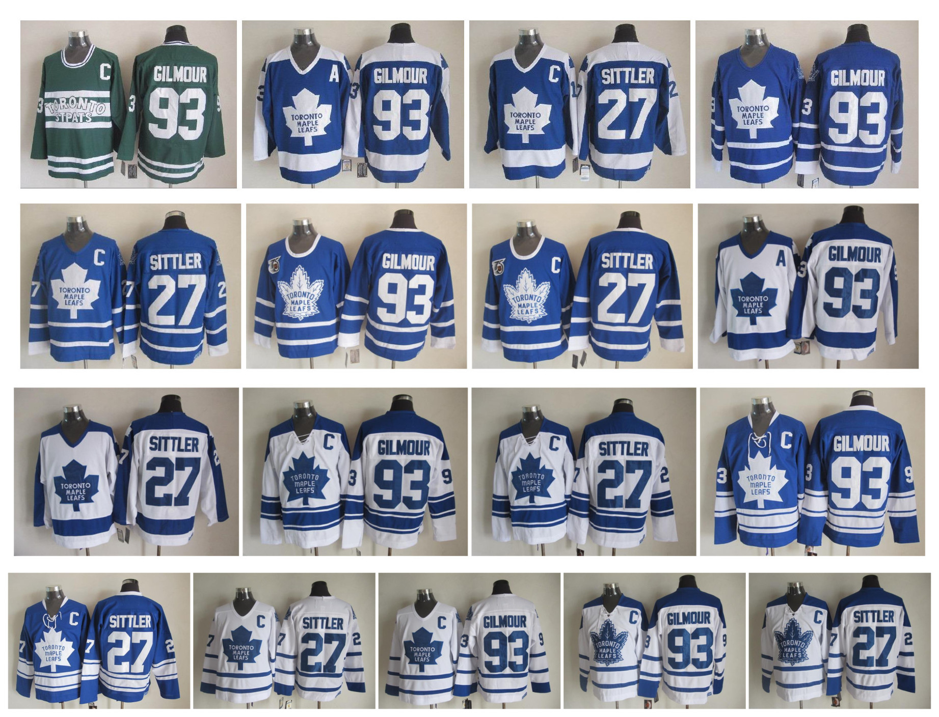 

Vintage Toronto Maple Leafs Jersey 27 Darryl Sittler 93 Doug Gilmour Green White Blue Retro CCM Hockey, As pic
