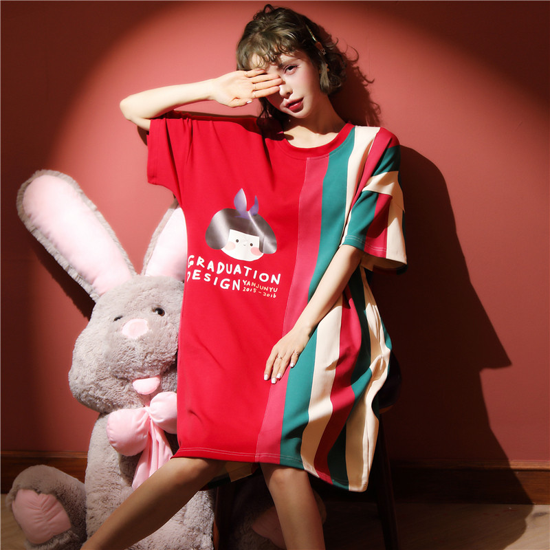 

Cotton nightdress cute cartoon nightdress women's nightgown 2020 summer girl short-sleeved casual home service