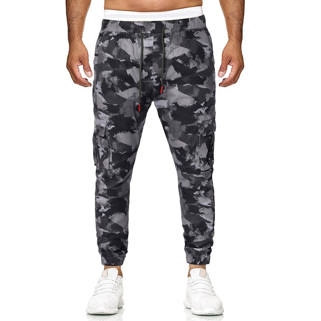 

2019 Gyms Camouflage Pants Men Elastic Waist Joggers Sweatpants Fitness Slimming Bodybuilding Workout Sweat Trouser Camo 8.29, Gray