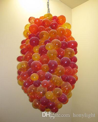 Orrange and Red Glass Bubble Chandelier Murano Glass Chandelier Livingroom Decor Hand Blown Glass LED Blubs Pendant Lamps for Sale-image-525059118