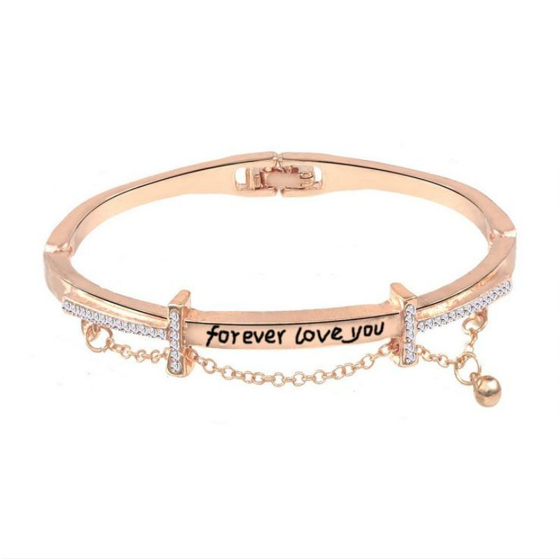 

Hot Luxury Rose Gold Stainless Steel Bracelets Bangles Female Heart Forever Love you Charm Bracelet for Women Famous Jewelry, White