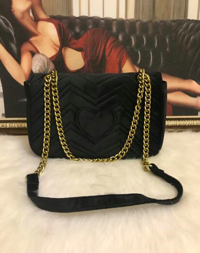 

Designer Fashion Women Shoulder Bags Classic Gold Chain 26cm Velvet Bag Heart Style Bags Handbag Tote Messenger Handbags, Blue