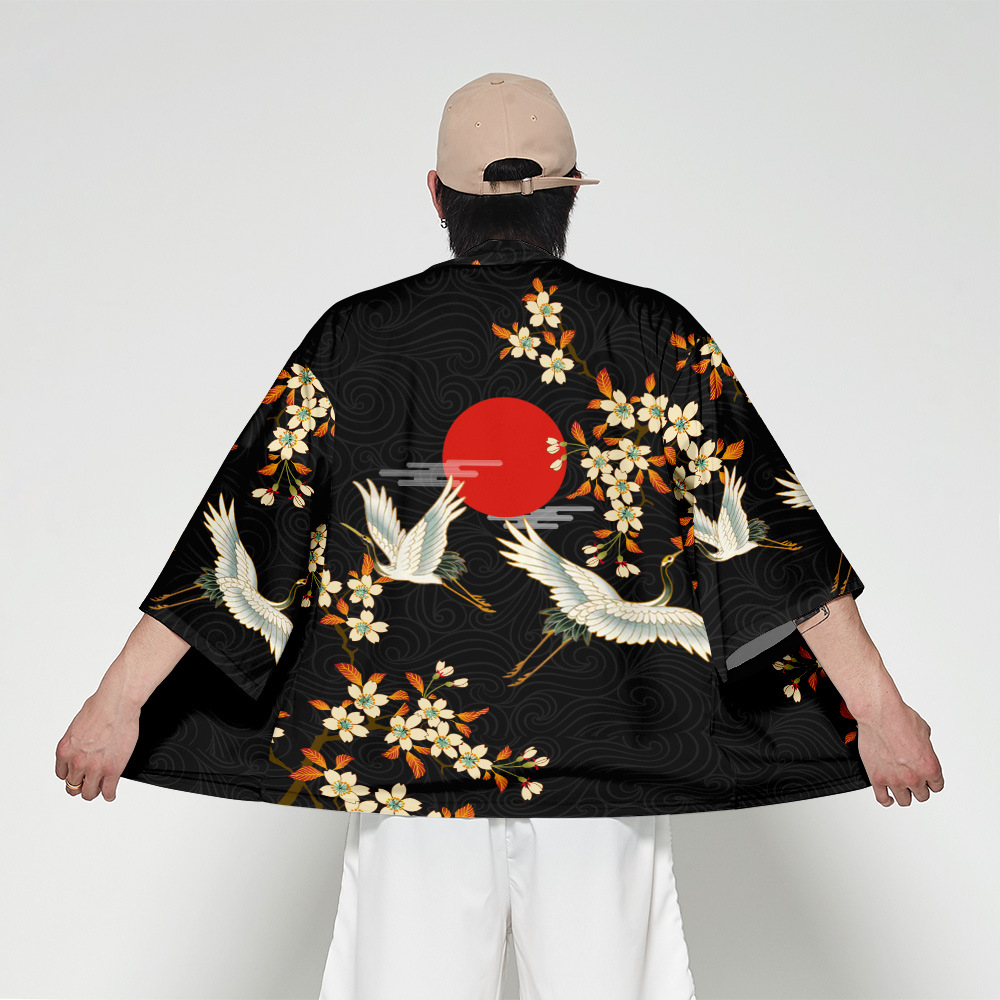 

Japanese Kimono Cardigan Men Haori Yukata Male Samurai Costume Clothing Kimono Jacket Mens Kimono Shirt Blouse Obi Clothes, 001
