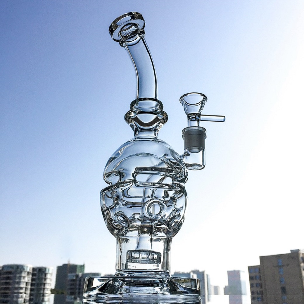 

Faberge Egg Recycler Oil Rigs Swiss Percolater Glass Bong Hookahs Mini Dab Rig With 14.5mm joint 9 Inches Tall MFE01