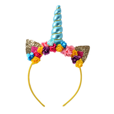 

Children Designer Headbands Girls Brand Hair Sticks with Horn and Flowers 2020 New Fashion Style Novel Style Party Play Hot Selling 2020, Blue