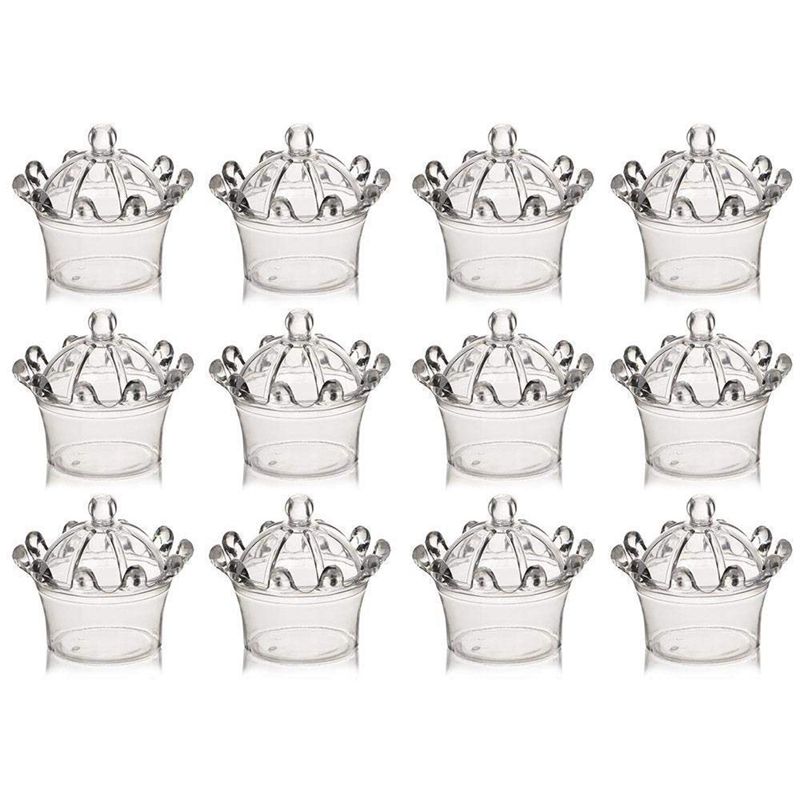 

12 PCS Candy Boxes, Plastic Mini Dome with Crown Design Party Decoration Clear Plastic Crown Fillable Party Favor Box for Candie
