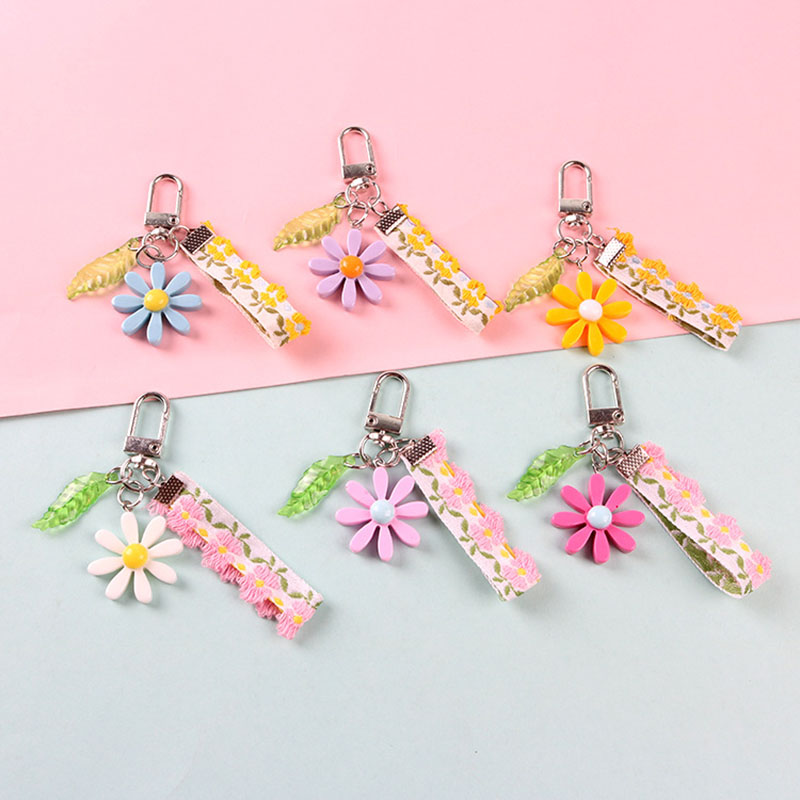 

Keychains Fashion Lace Ribbon Keychain Keyring For Women Girl Jewelry Cute Resin Flower Leaf Key Holder Decoration Kids Gift