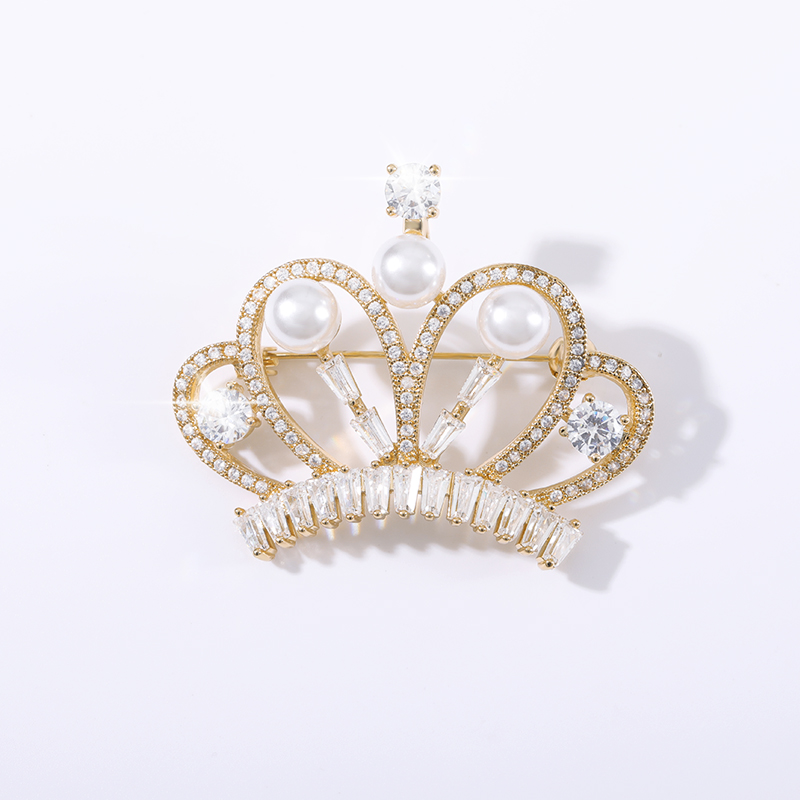 

Pins, Brooches Crown Crystal For Women Charm Wedding Jewelry Exquisite Zircon Crowns Brooch Pearl Pin Dress Coat Accessories