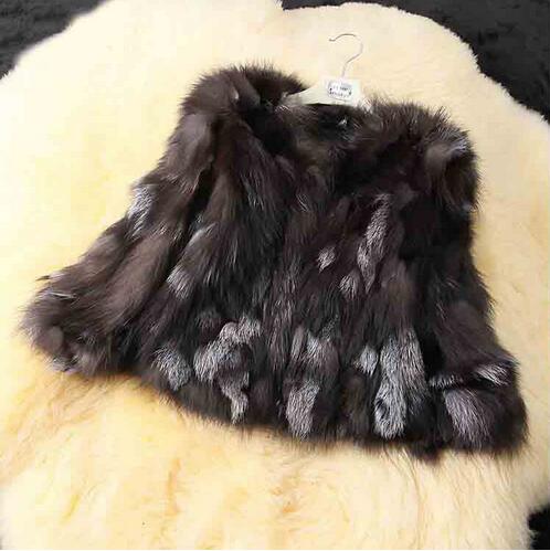 

Natural Genuine Real Silver Fur Coat for Women Warm Winter TFP316, Silver brown fox