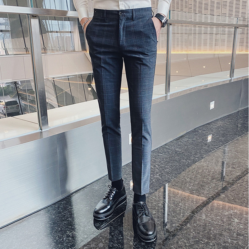 

2020 Brand clothing new style High quality of men Business casual suit pants/Male plaid pure cotton trousers Grey, blue 29-36