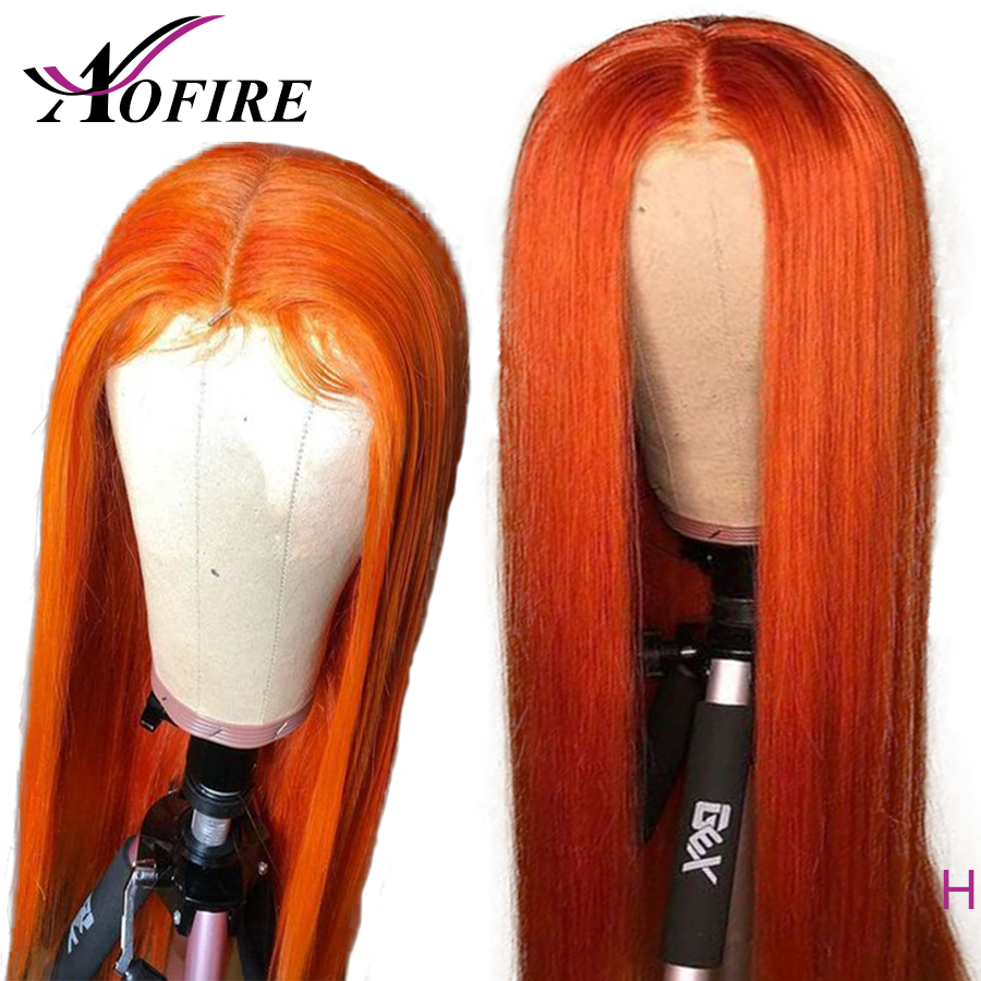 

Orange Color Straight Lace Front Wig Pre Plucked Hairline Brazilian Remy 13x6 Lace Human Hair Wigs With Baby Hair 130% Aofire