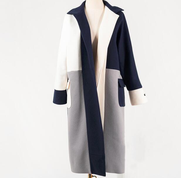 

New Designer Women Wool Blend Coat Long Sleeve Turn Down Collar Woolen Jacket Women Loose Long Warm Thick Coats Outerwear, Same as image