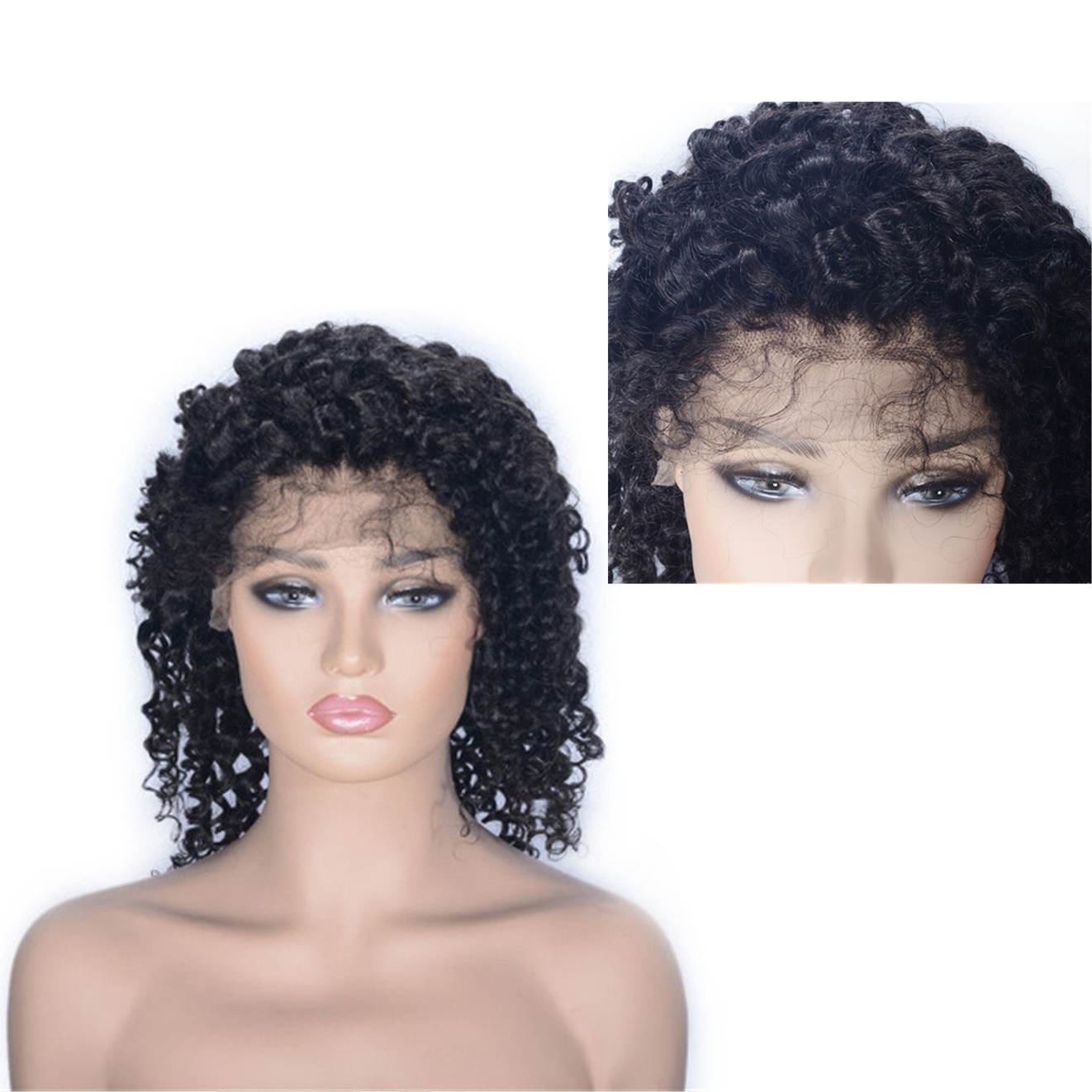 

Indian Kinky Curly Lace Front Wigs 10 inch 130% Natural Color Human Hair Short Wig for Women