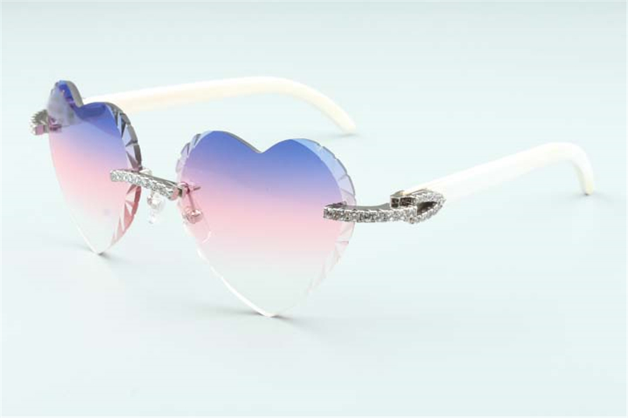 

Direct sales new heart shaped cutting lens diamonds sunglasses 8300687, natural white buffalo horn temples size: 58-18-140 mm