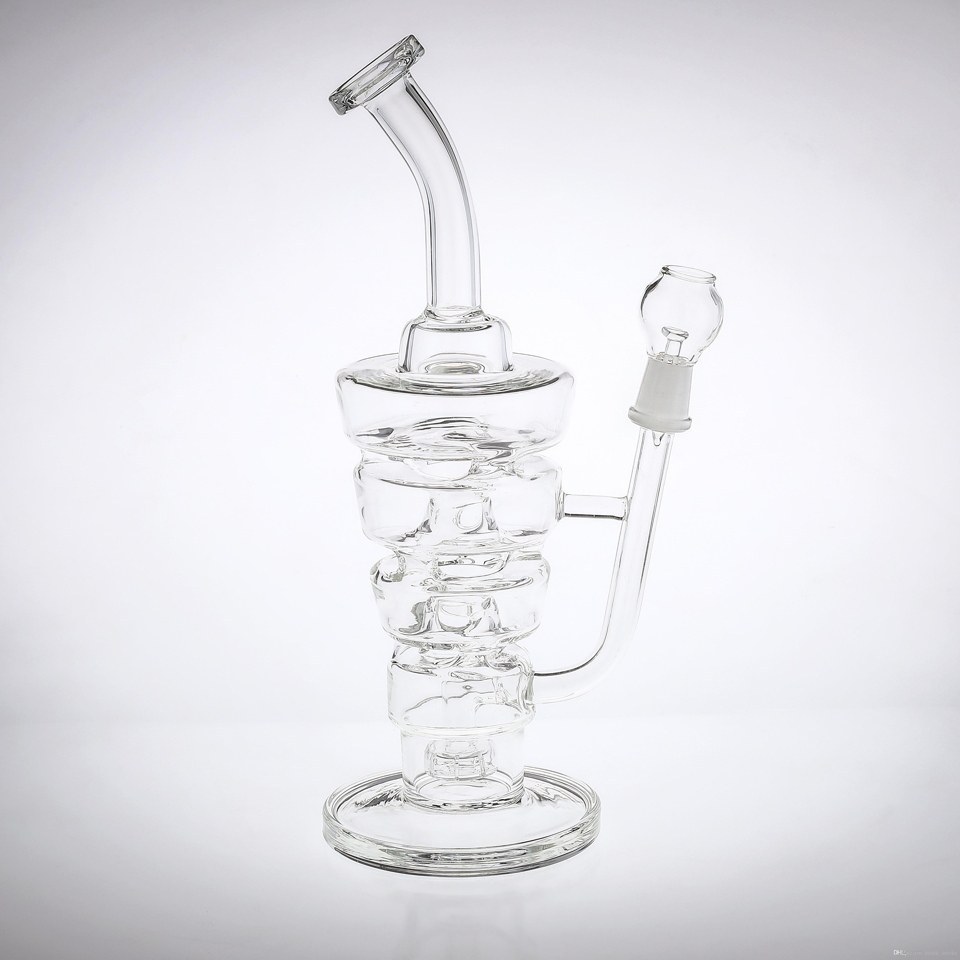 

2020 Klein Recycler Bong Triple Cyclone Recycler Dab Rig Showerhead Perc Clear Blue Purple Vortex Glass Bongs Oil Rigs With Bowl Banger
