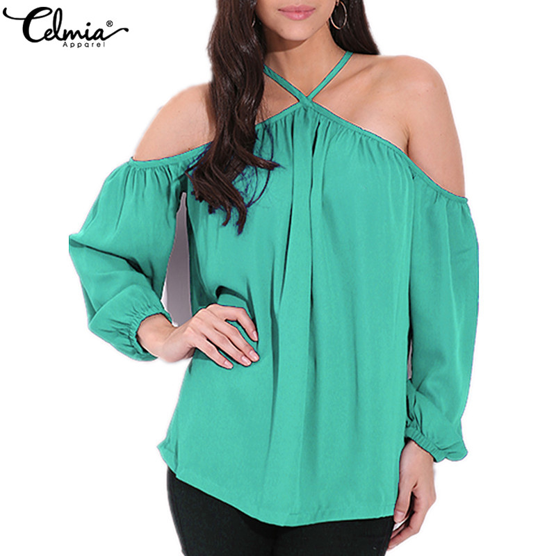 

Women Fashion Sexy Off Shoulder Sheer Blouses Casual Halter Neck See-through Tops Ladies Chiffon Backless Shirt Elegant Blusas 7, Black