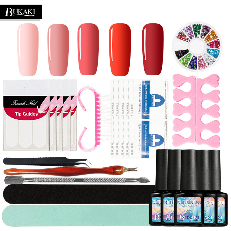 

BUKAKI 3 In 1 One Step Gel Nail Polish Lamp 5 Pcs for Gel Manicure Kits Vanish Soak Off UV Nail Art Tools Kit
