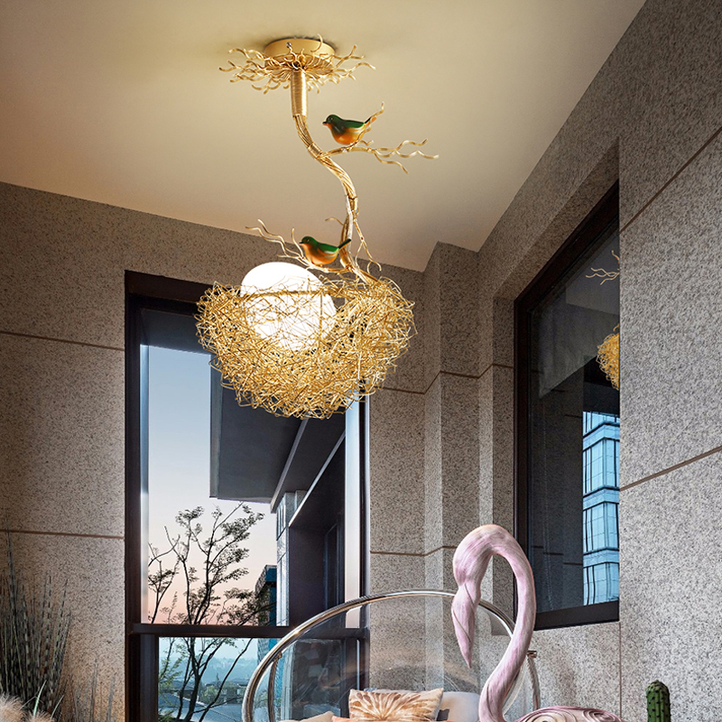 Aluminum Wire Bird Lamp Nest Chandelier Lighting Personality Living Room Dining Room Light Creative Study Bedroom Penant Lamps led Bar Chandelier-image-537999997