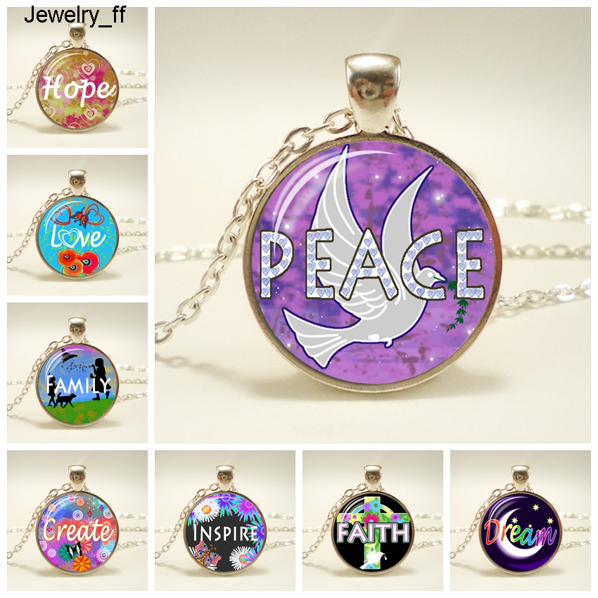 

New Faith Believe Hope Cabochon Pendant Necklace Word Dome Glass Pendant Religious Scripture Quote Jewelry Christian Gift